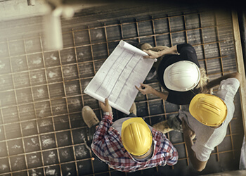 Aerial view of construction crew on a job site