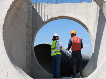 Two construction workers communicating on a job site