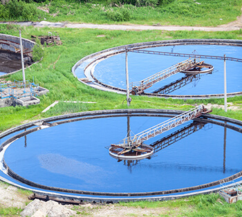 Aerial view of a wastewater treatment plant